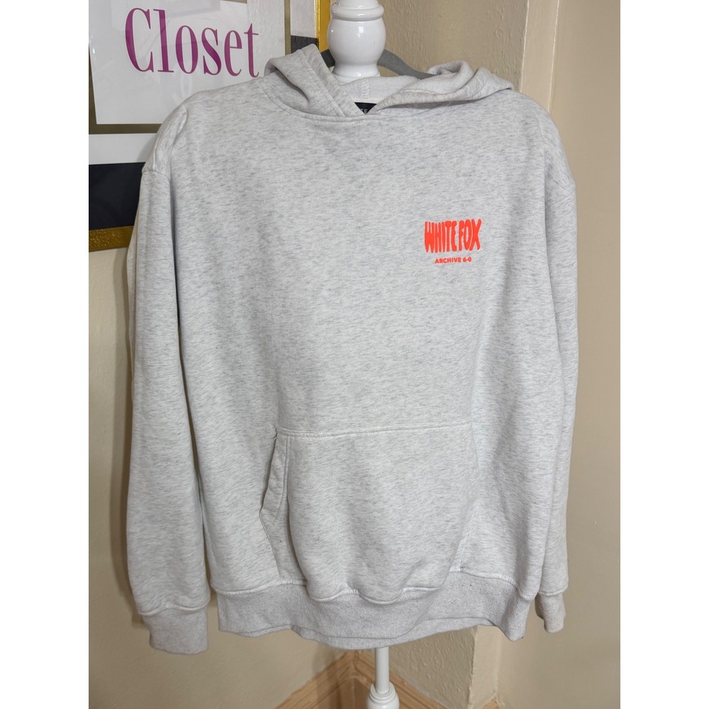 White Fox Boutique Archive 6.0 Hoodie Grey Neon Orange Puff Print Oversized M/L